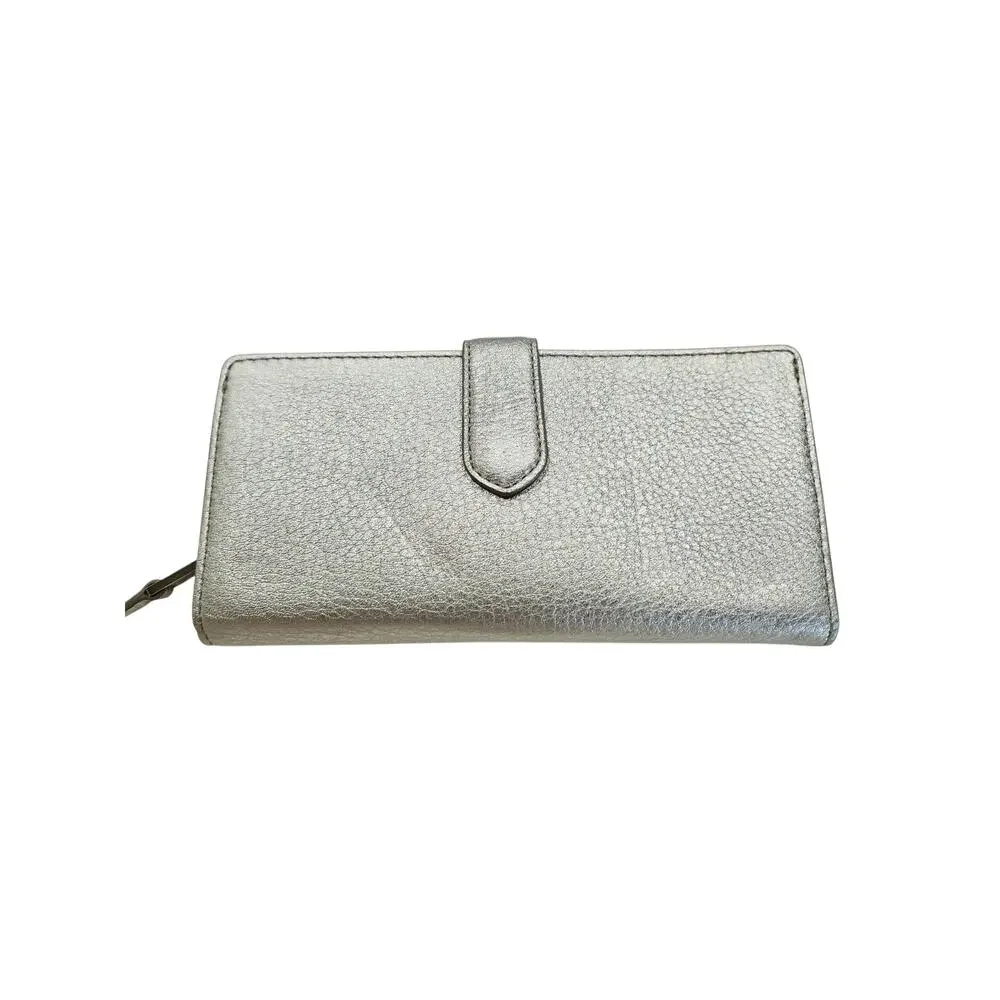 Cole Haan White Gold Pebbled Leather Slim Zip Wallet NWT